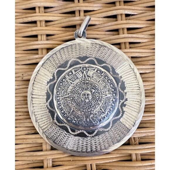 Vintage 60 925 silver Mexican Mayan Aztec Pendant Bernice Godspeed 70 grams - Picture 2 of 13